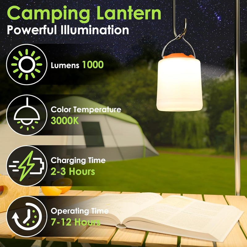 BOBKID LED Camping Lantern, Rechargeable Camping Light, 4 Modes Outdoor Flashlights Lanterns with 1000LM, Water Resistant Portable Emergency Camp Light for Hurricane Hiking Survival Kits - Orange - Image 3